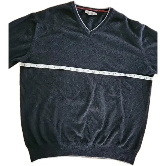 Luigi Baldo Black V-Neck Cashmere Sweater Men's Size XL Golf Made in Italy